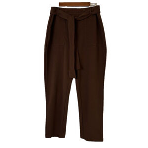 One Womens XL Brown Straight Leg Trousers High Waisted Tie Front Business Office